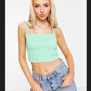 ASOS DESIGN Shirred Tank with Strappy Back in Green